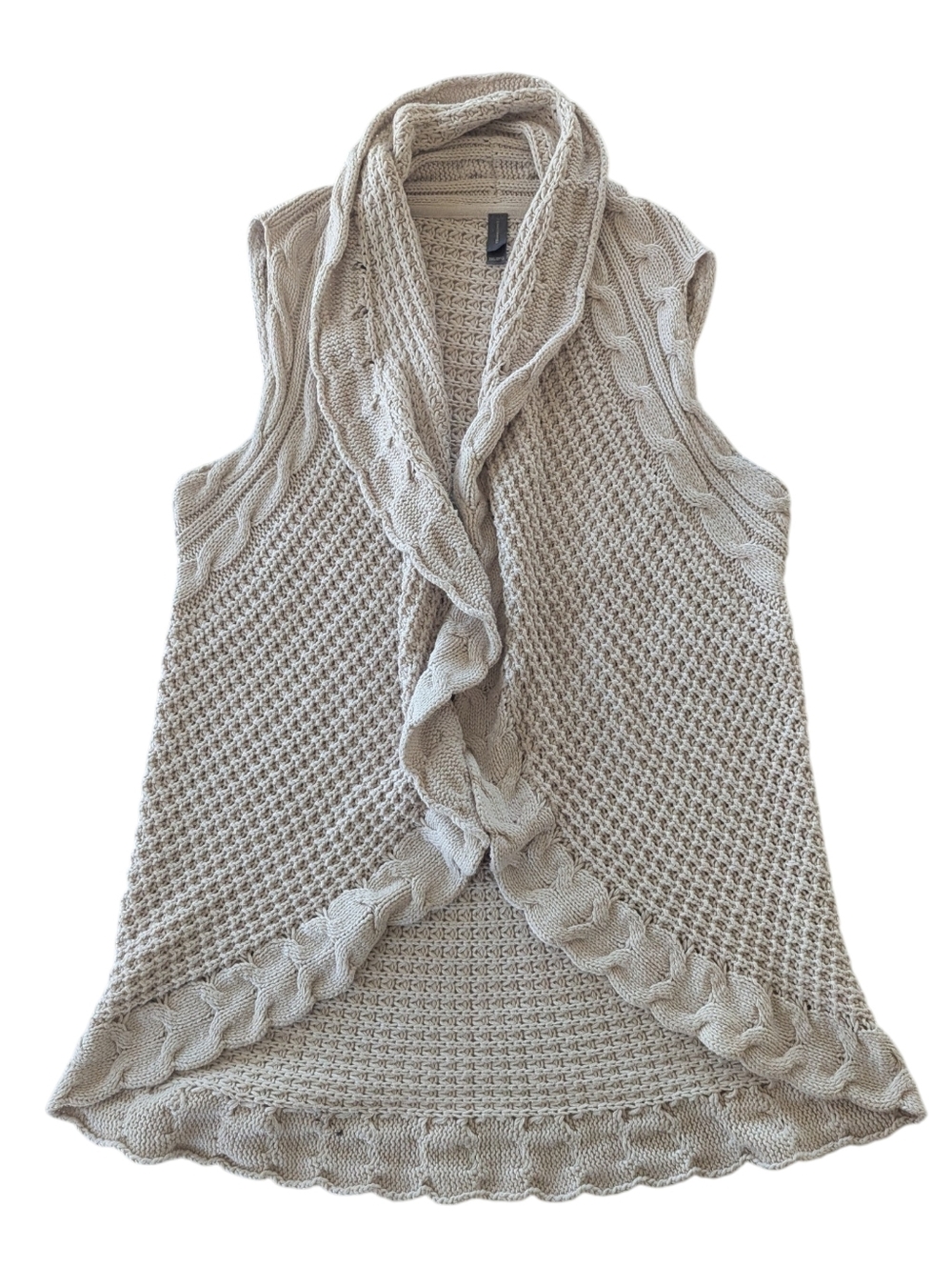 Boho Denver Hayes Light Cream Cable Knit Open Front vest, fit XL to XXL